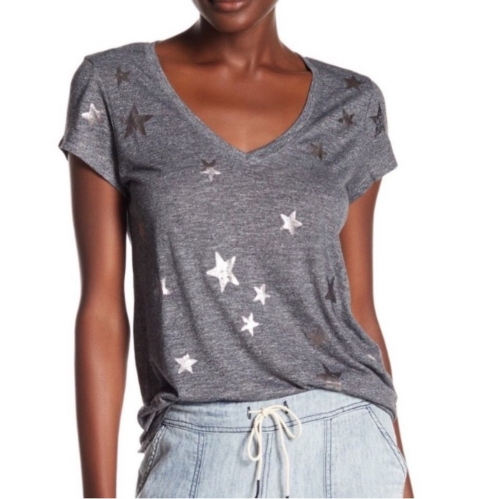 Michael stars v neck tee with silver metallic stars XS